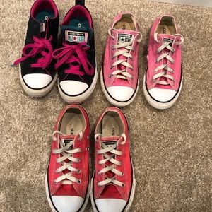 Girls converse size 2 lot black/coral pink/pink